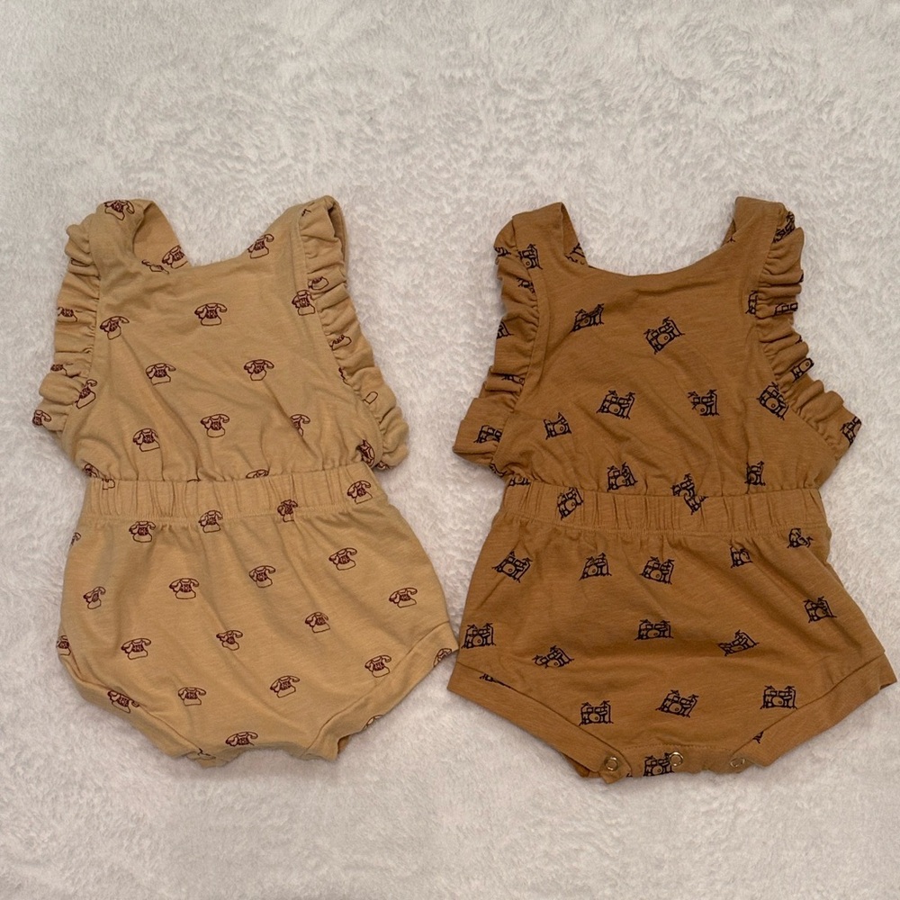 Kate Quinn Tan and Brown Little Liam Twin Coordinating Bodysuits